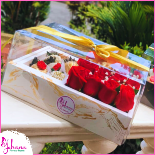 caja rosas y fresas