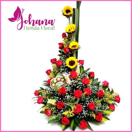 Diseño rosas, girasol y chocolates