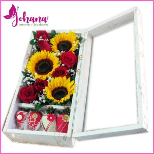 Caja especial rosas y girasol