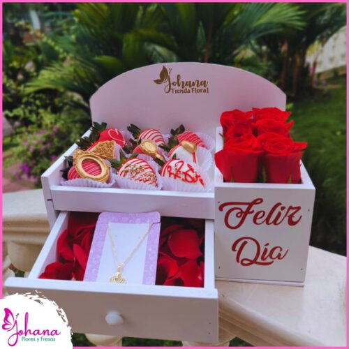caja rosas y chocolates