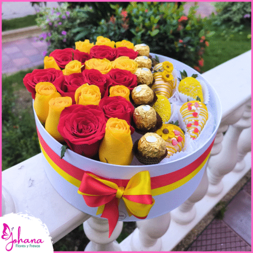 caja de rosas y chocolates