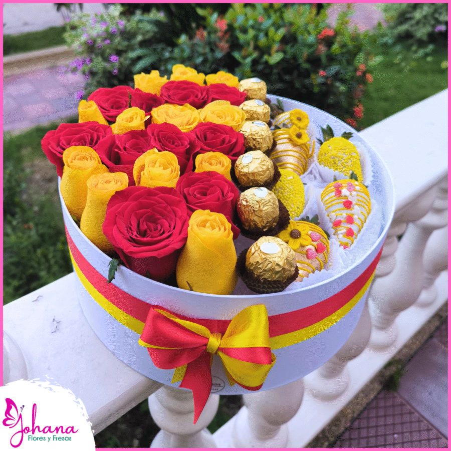 caja de rosas y chocolates