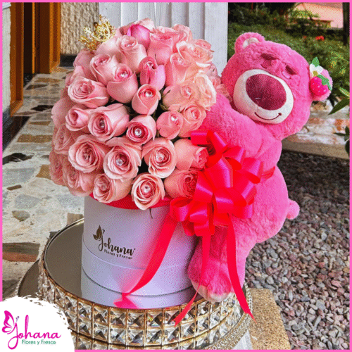 Caaja de rosas peluche