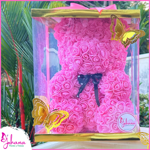 oso de rosas rosado en caja de lujo
