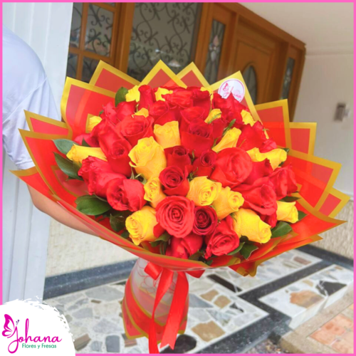 ramo grande de rosas rojas y amarillas