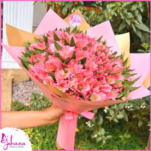 ramo grande de astromelias rosadas